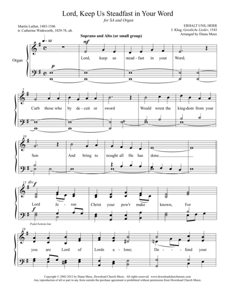 Lord Keep Us Steadfast In Your Word Sa And Organ Sheet Music