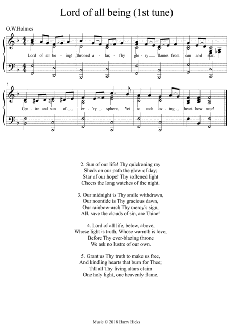 Lord Of All Being A New Tune To This Wonderful Hymn Sheet Music