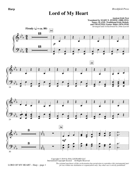 Lord Of My Heart Harp Sheet Music