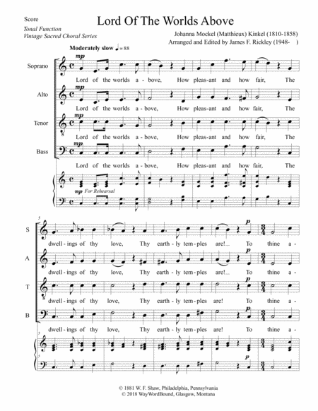 Free Sheet Music Lord Of The Worlds Above