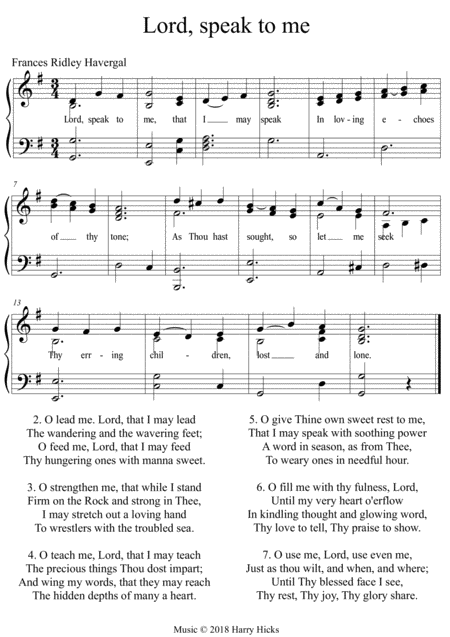 Free Sheet Music Lord Speak To Me A New Tune To This Wonderful Frances Ridley Havergal Hymn