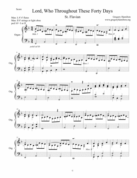 Lord Who Throughout These Forty Days St Flavian For Solo Organ Sheet Music