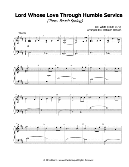 Lord Whose Love Through Humble Service Beach Spring For Easy Piano Sheet Music