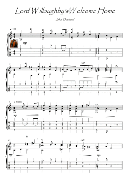 Lord Willoughbys Welcome Home Guitar Solo Sheet Music