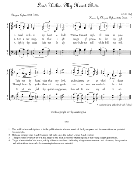 Lord Within My Heart Abide Sheet Music