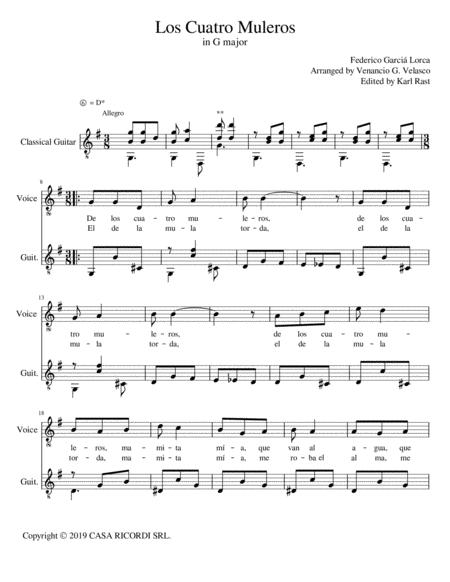 Los Cuatro Muleros For Voice And Guitar Sheet Music