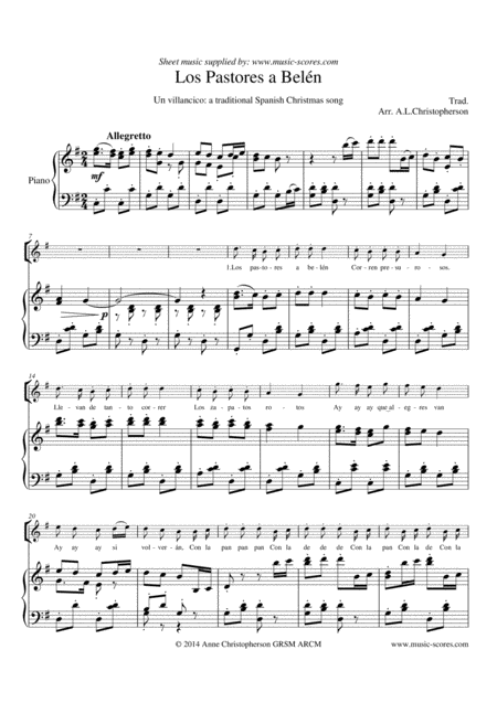 Free Sheet Music Los Pastores A Belen 2 Voices And Piano G Major High