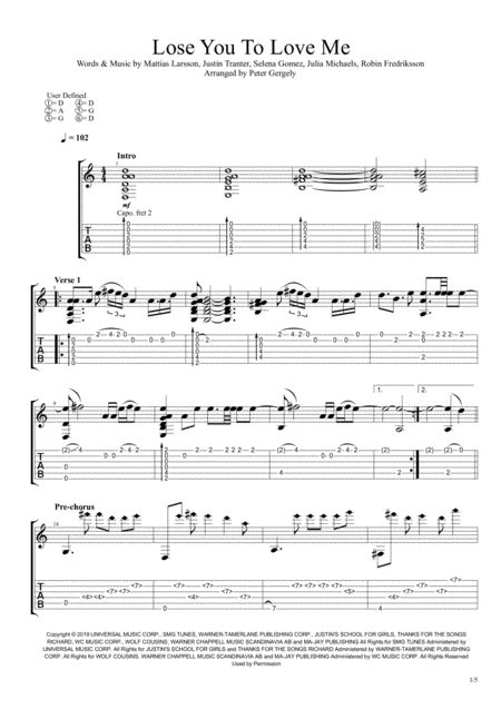 Lose You To Love Me Fingerstyle Guitar Sheet Music