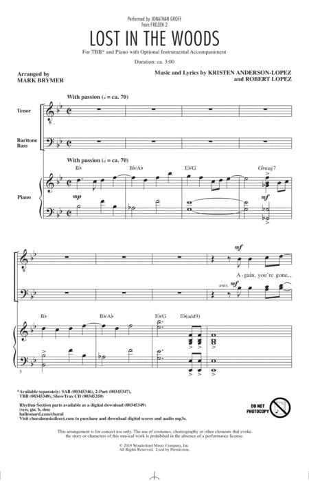 Lost In The Woods From Disneys Frozen 2 Arr Mark Brymer Sheet Music