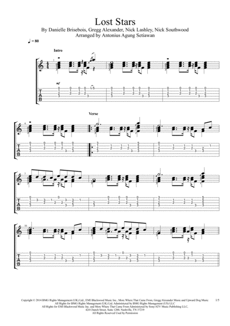 Lost Stars Fingerstyle Guitar Solo Sheet Music