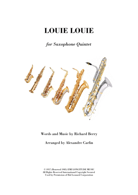 Louie Louie Saxophone Quintet Or Ensemble Sheet Music