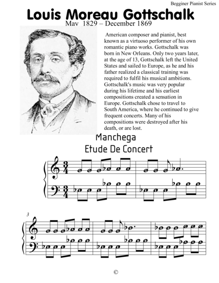 Free Sheet Music Louis Moreau Gottschalk Begginer Pianist Series