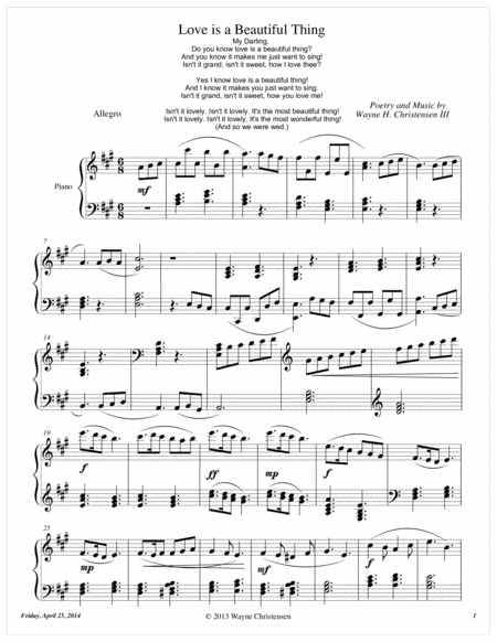 Love Is A Beautiful Thing Sheet Music