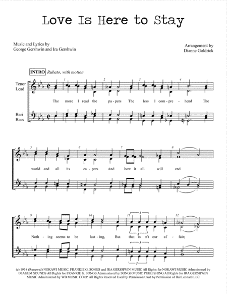 Love Is Here To Stay From Goldwyn Follies From An American In Paris Womens Barbershop Choral Pricing Sheet Music