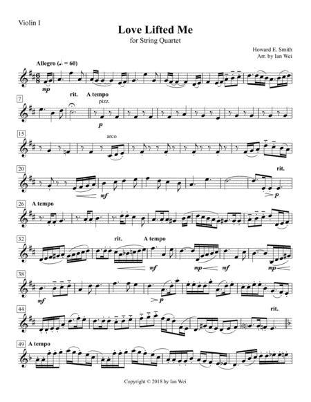 Free Sheet Music Love Lifted Me For String Quartet