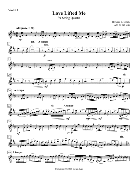 Love Lifted Me For String Quartet Sheet Music