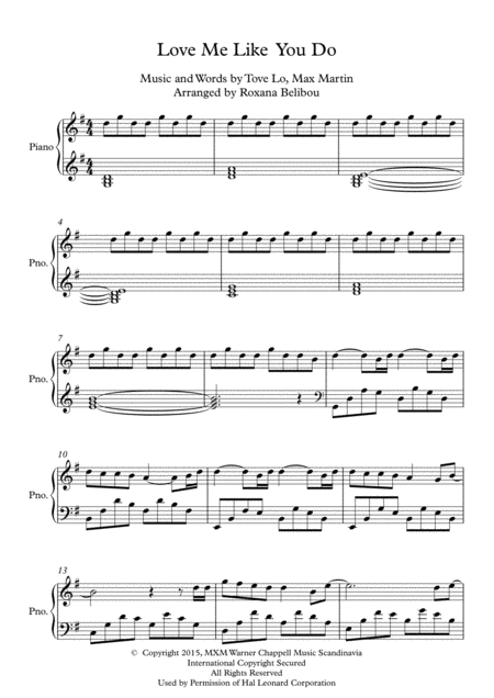 Love Me Like You Do G Major By Ellie Goulding Piano Sheet Music