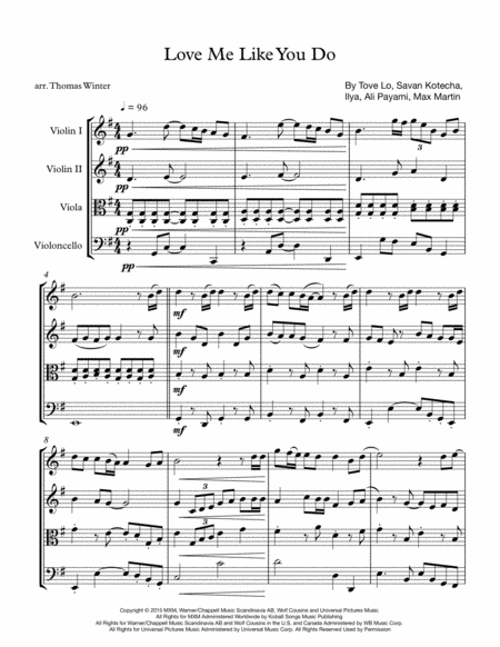 Love Me Like You Do String Quartet Trio Duo Or Solo Violin Sheet Music