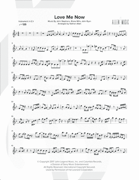 Love Me Now Allen Music Alto Saxophone Sheet Music