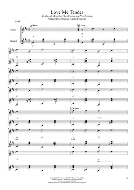 Free Sheet Music Love Me Tender Duet Guitar Score