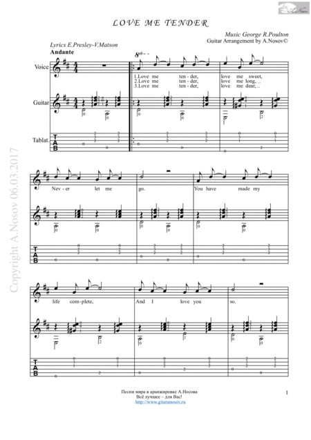 Free Sheet Music Love Me Tender Sheet Music For Vocals And Guitar