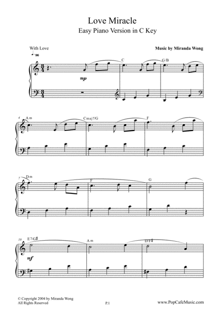 Love Miracle Easy Piano Solo In C Key Sheet Music