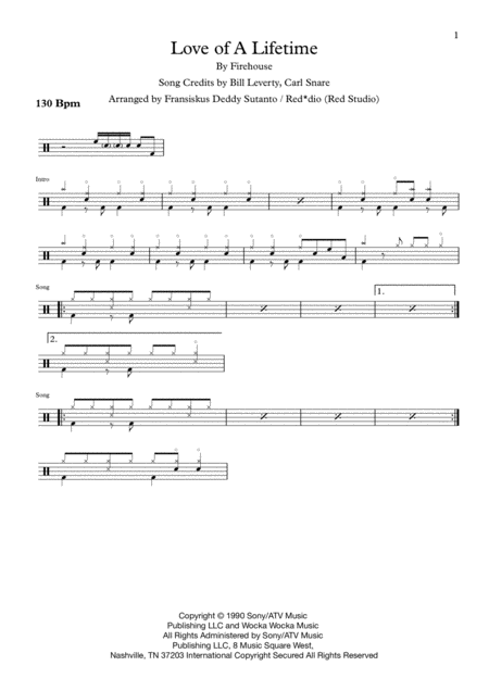 Free Sheet Music Love Of A Lifetime By Firehouse Drum Score
