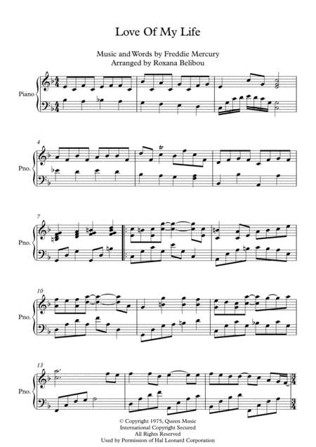 Free Sheet Music Love Of My Life By Queen Piano