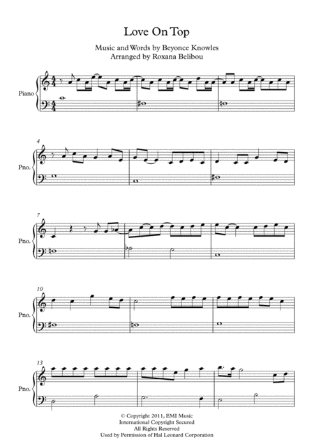 Love On Top By Beyonce Easy Piano Sheet Music