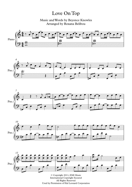 Free Sheet Music Love On Top By Beyonce Piano