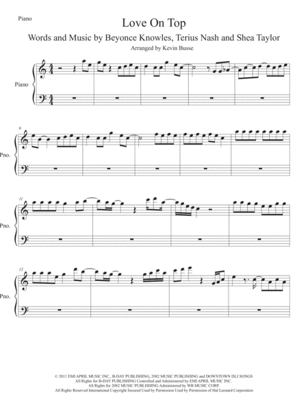 Free Sheet Music Love On Top Easy Key Of C Piano