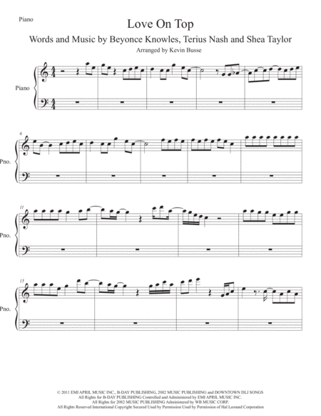 Love On Top Easy Key Of C Piano Sheet Music