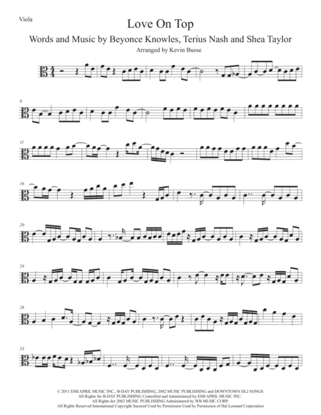 Love On Top Easy Key Of C Viola Sheet Music