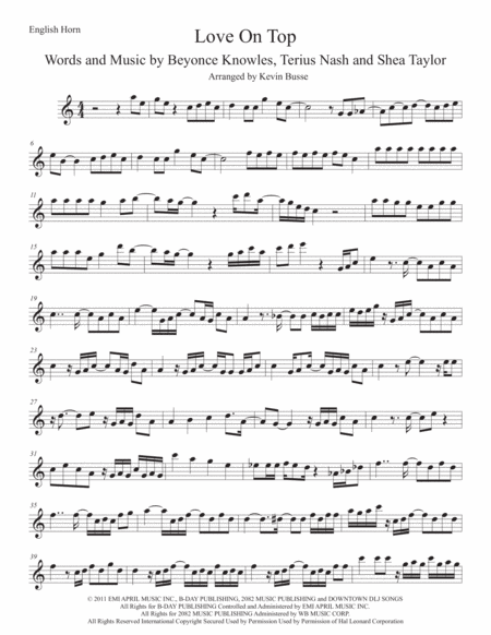 Love On Top English Horn Sheet Music