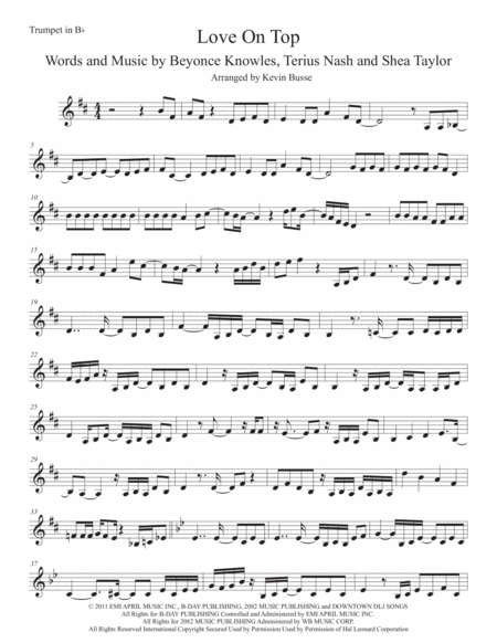 Love On Top Original Key Trumpet Sheet Music