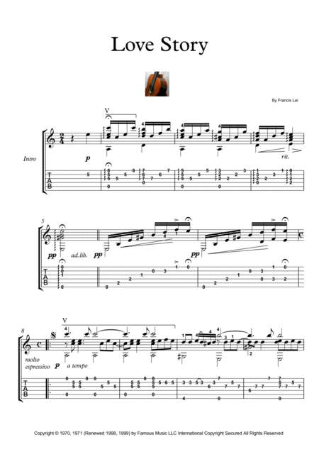 Love Story Guitar Solo Sheet Music