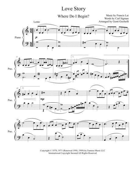 Free Sheet Music Love Story Piano Solo