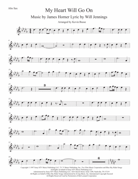 Free Sheet Music Love Theme From Titanic Original Key Alto Sax