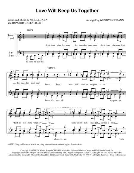 Free Sheet Music Love Will Keep Us Together Chorus Pricing