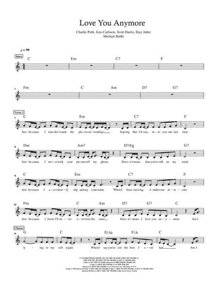 Love You Anymore C Sheet Music