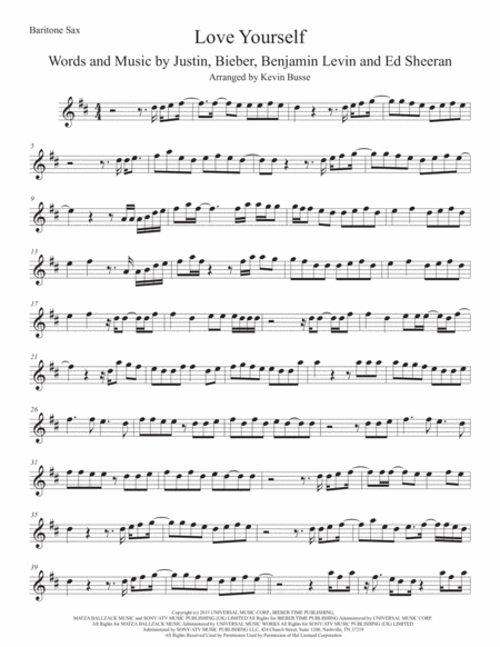 Free Sheet Music Love Yourself Bari Sax