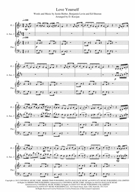 Free Sheet Music Love Yourself By Justin Bieber Trio Flute Alto Sax Piano