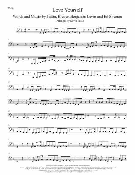 Free Sheet Music Love Yourself Cello