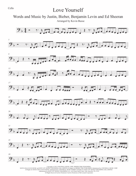 Love Yourself Cello Sheet Music