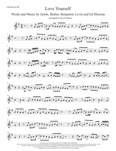 Love Yourself Clarinet Sheet Music