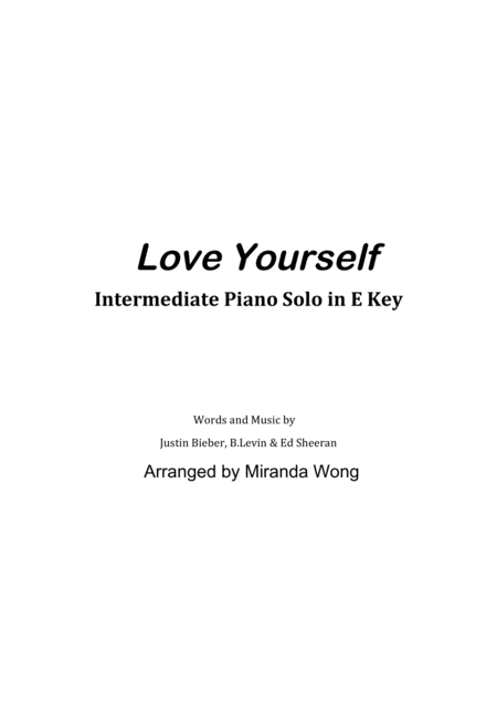 Love Yourself Easy Intermediate Piano Solo In Published E C Key Sheet Music