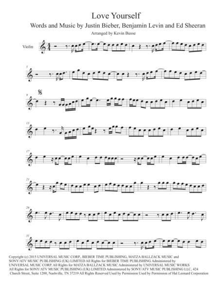 Love Yourself Easy Key Of C Violin Sheet Music