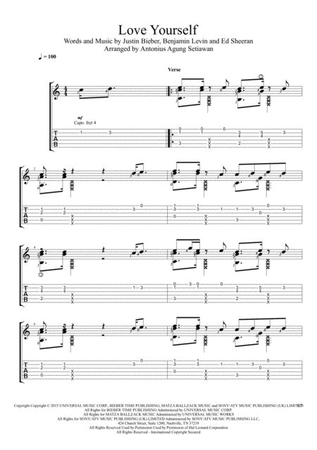 Free Sheet Music Love Yourself Fingerstyle Guitar Solo