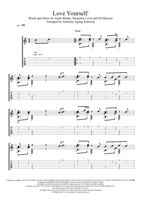 Love Yourself Fingerstyle Guitar Solo Sheet Music