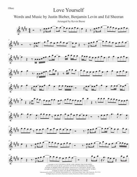 Love Yourself Original Key Oboe Sheet Music